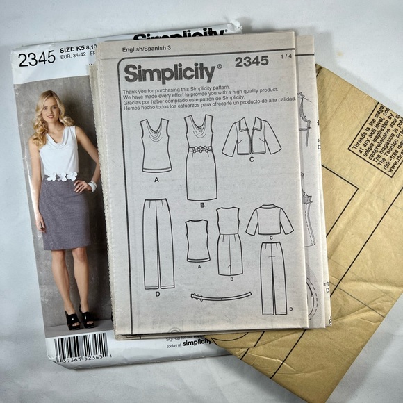 Simplicity 2345 UNCUT Misses Miss Petite Pants Top Dress Sewing Pattern - Picture 5 of 5
